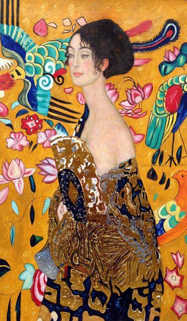 Gustav Klimt, Signora Con Ventaglio (Luxury Line) - Hand Painted Oil ...