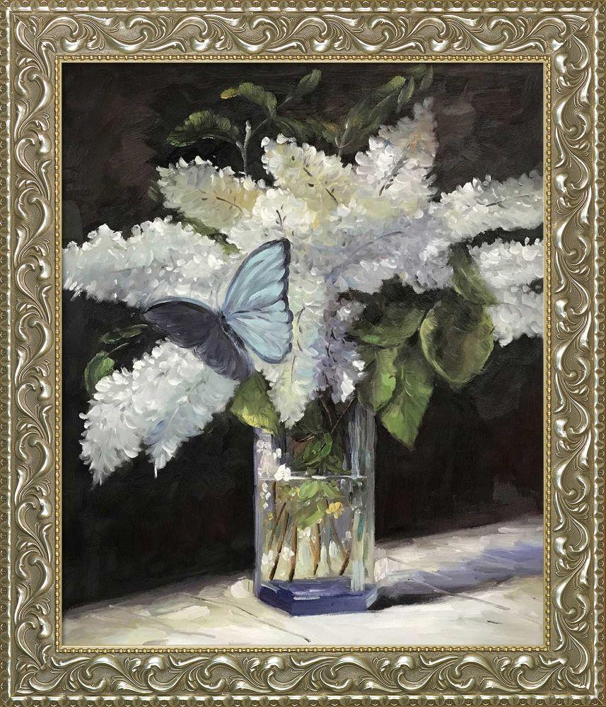 Butterfly and Lilacs Pre-Framed - Rococo Silver 20"X24"