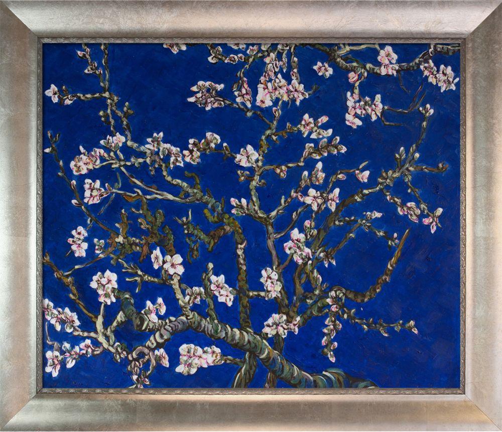 Branches of an Almond Tree in Blossom, Sapphire Blue Pre-Framed - Champage Scoop with Swirl Lip Frame 20"X24"