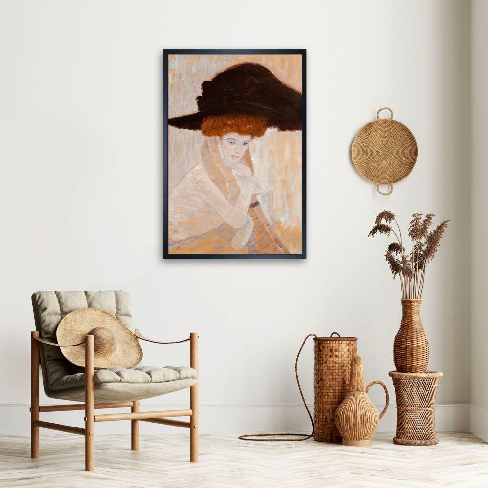 Black Feather Hat Pre-framed - Studio Black Wood Frame 24"X36"