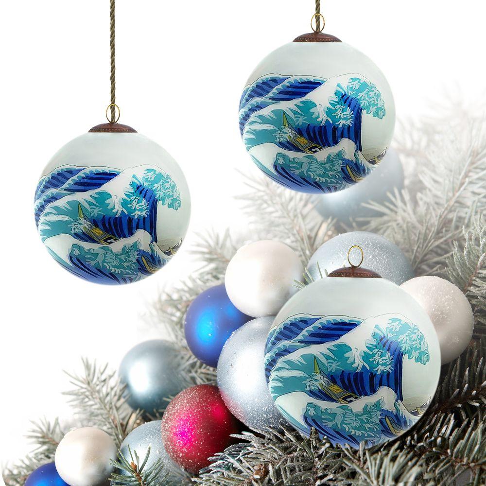 The Great Wave of Kanagawa Glass Ornament Collection (Set of 3)