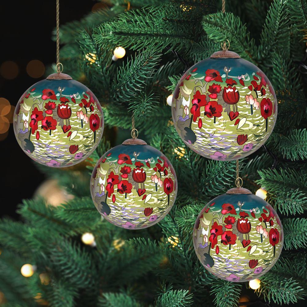 Poppies Glass Ornament Collection (Set of 4)
