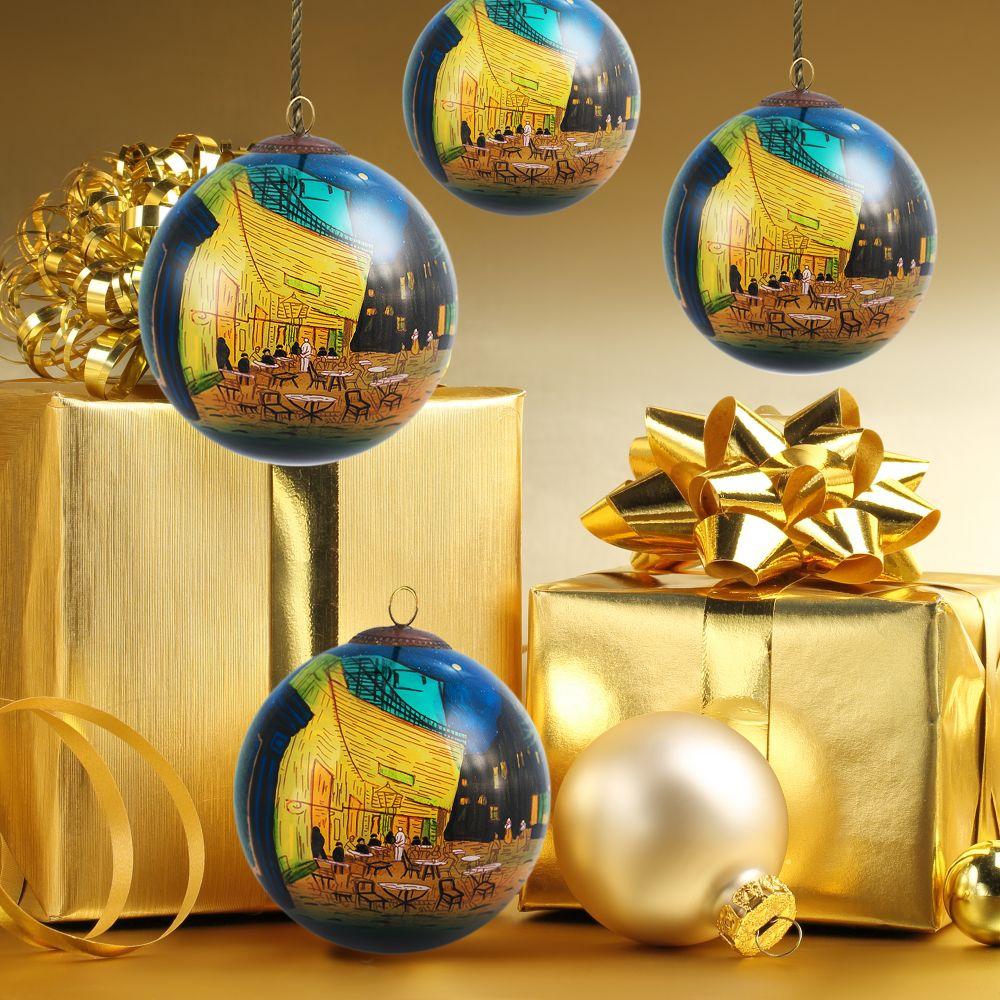 Cafe Terrace at Night Glass Ornament Collection (Set of 4)