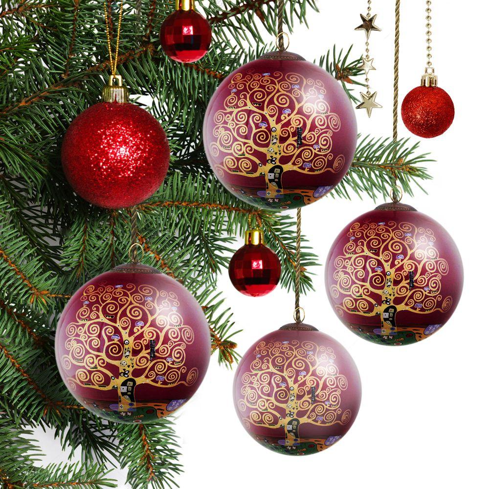 Tree of Life (Burgundy) Glass Ornament Collection (Set of 4)