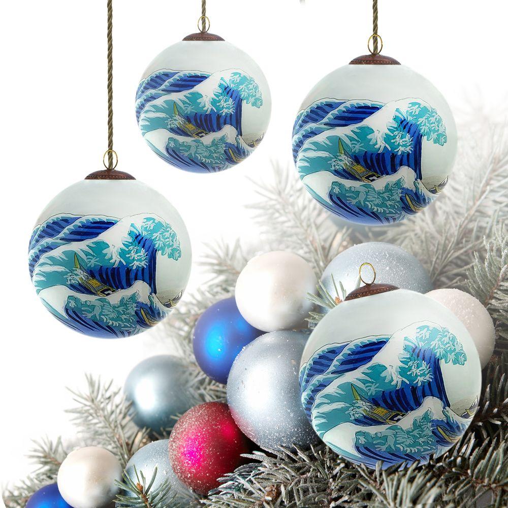 The Great Wave of Kanagawa Glass Ornament Collection (Set of 4)