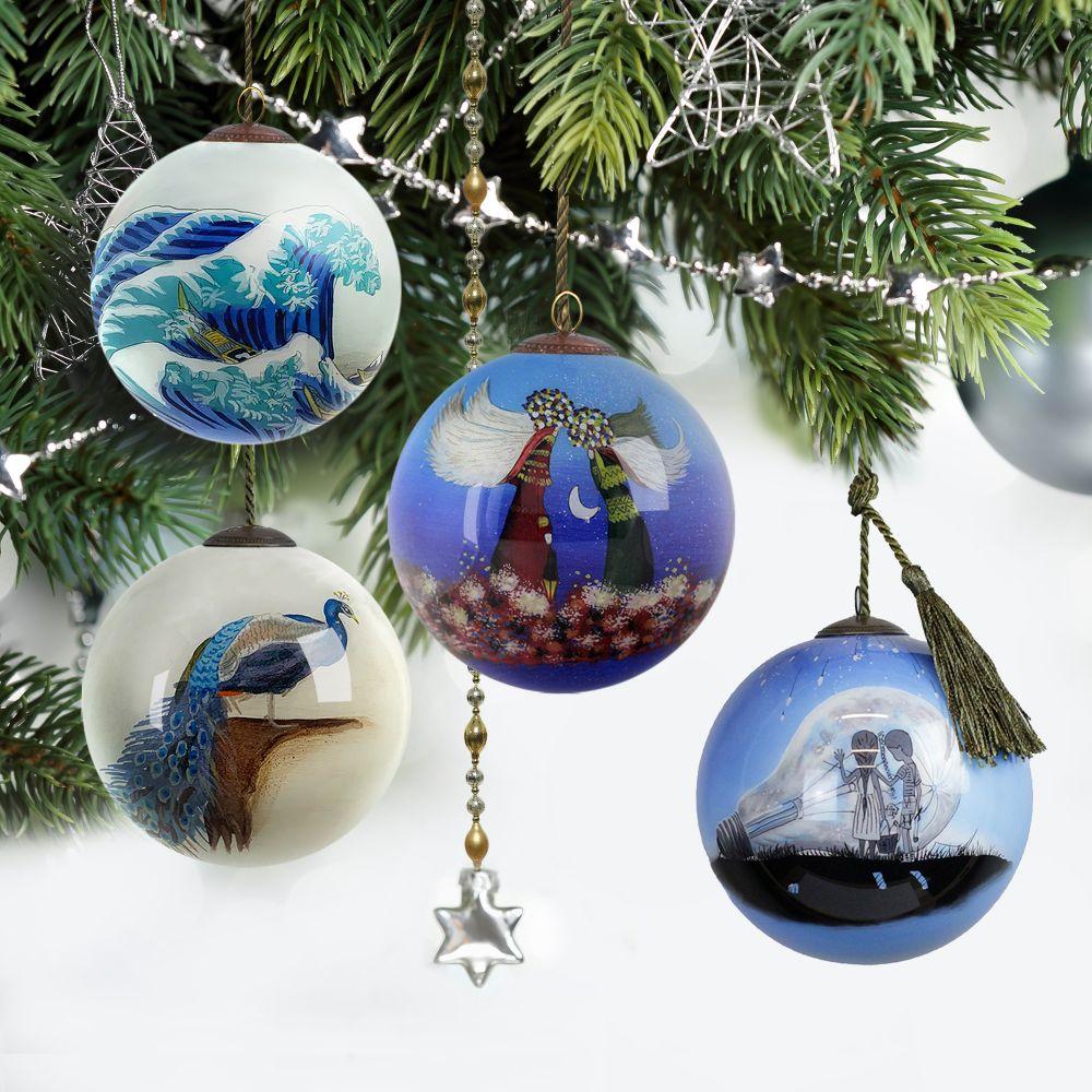 Soft Blues Glass Ornament Collection (Set of 4)