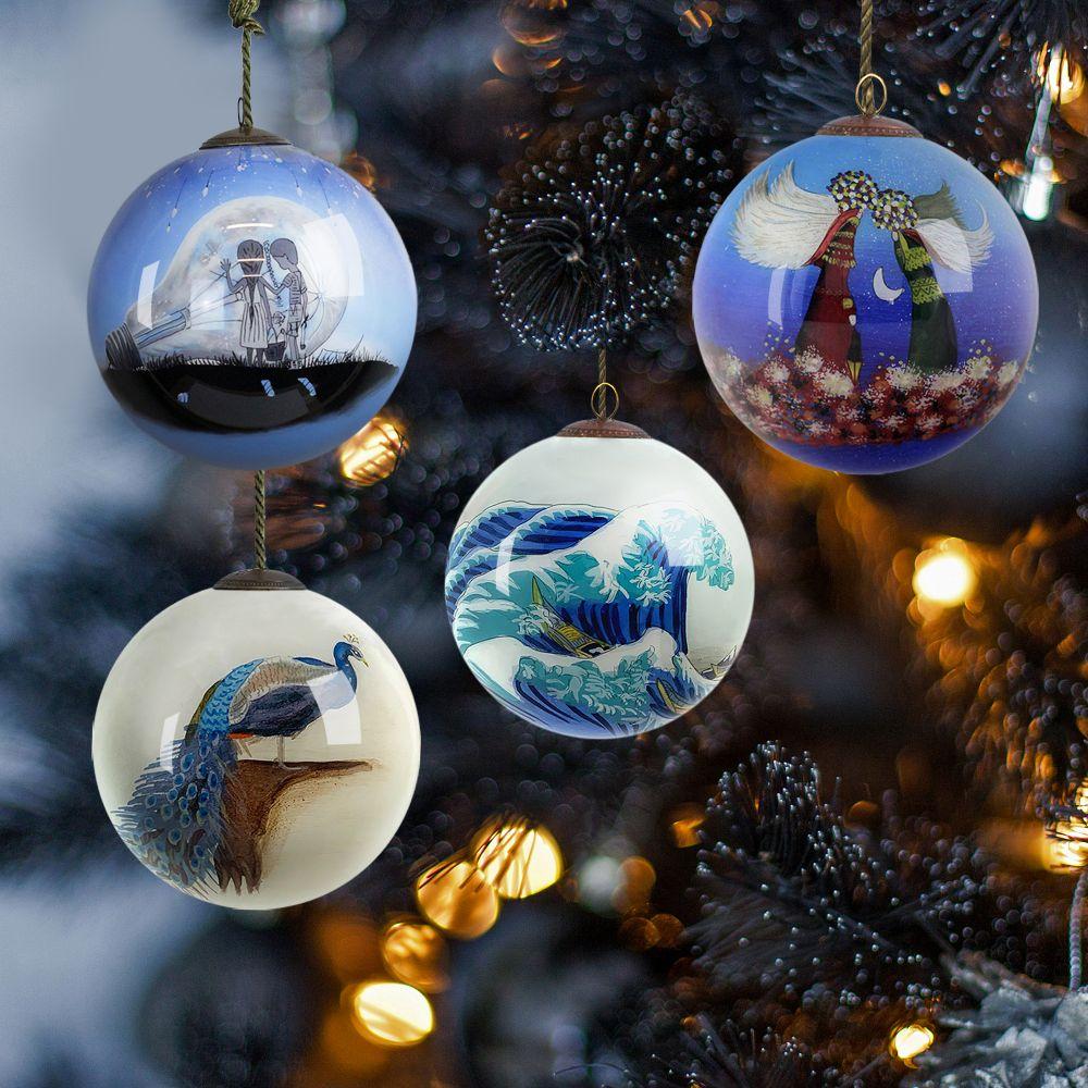 Soft Blues Glass Ornament Collection (Set of 4)