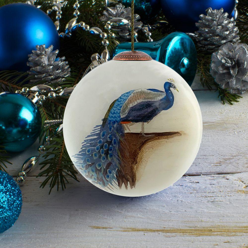 Peacock Hand Painted Glass Ornament