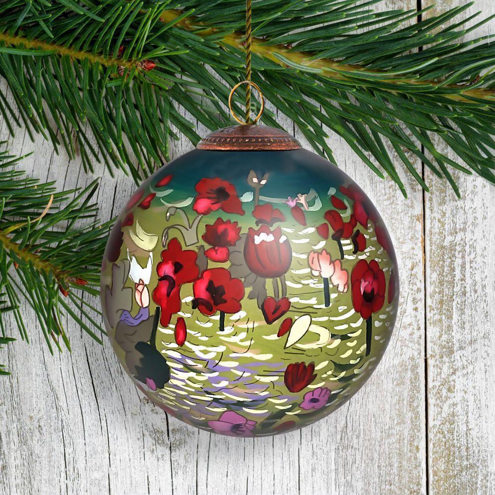 Poppies Hand Painted Glass Ornament