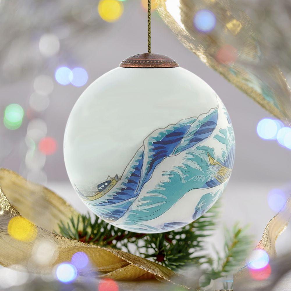 The Great Wave of Kanagawa Hand Painted Glass Ornament