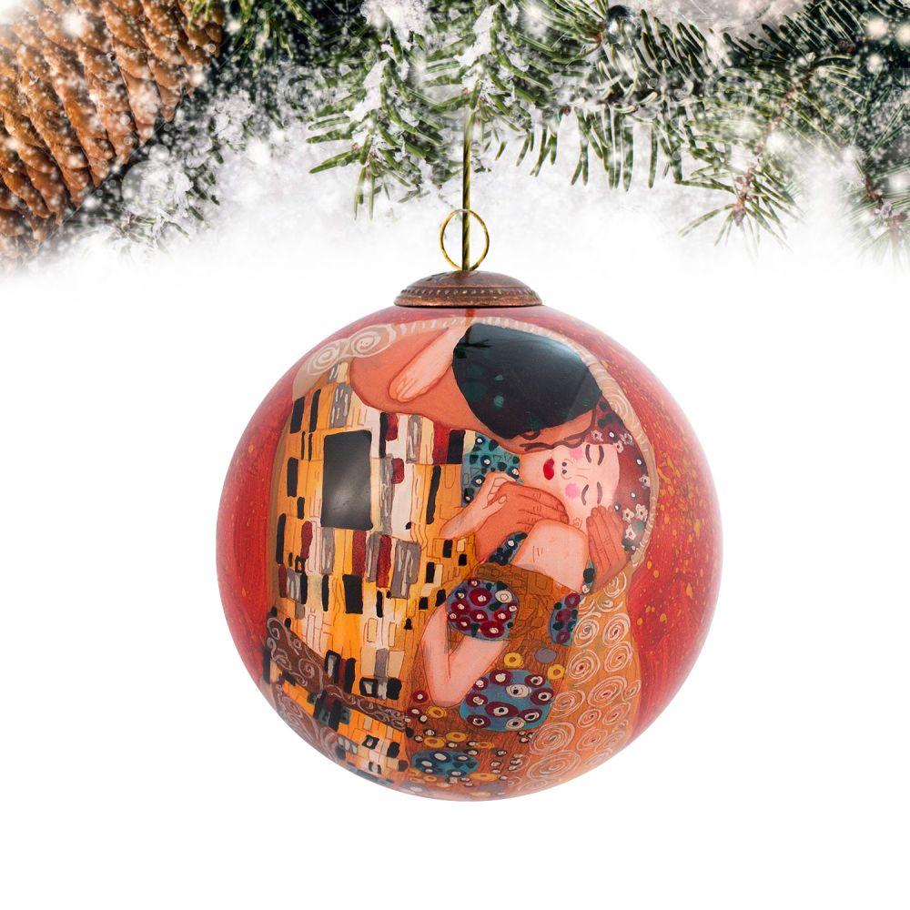 The Kiss by Gustav Klimt Hand Painted Glass Ornament