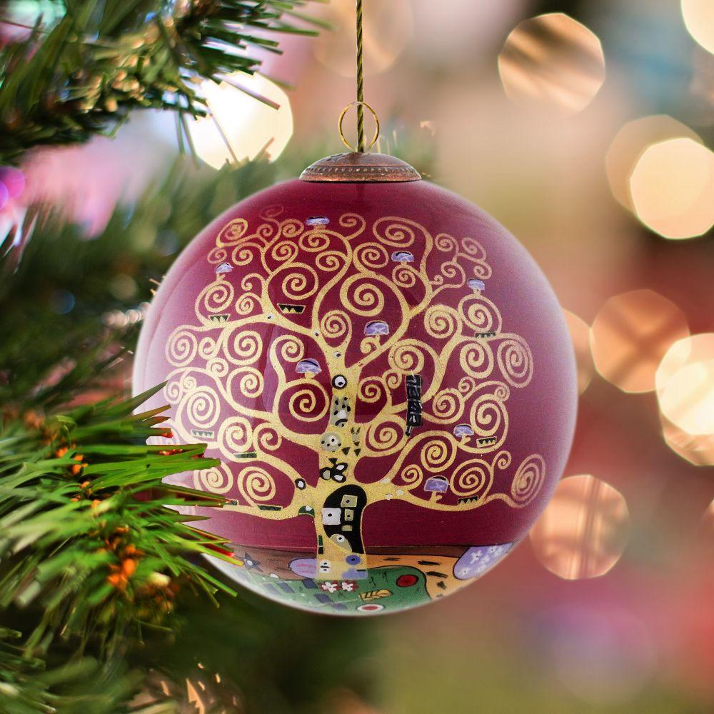 Tree of Life (Burgundy) Hand Painted Glass Ornament