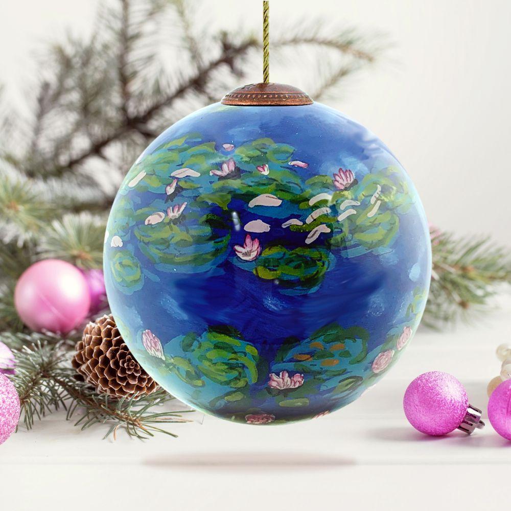 Water Lilies Hand Painted Glass Ornament