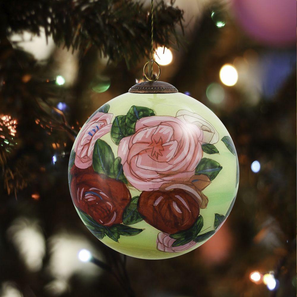 Discarded Roses Hand Painted Glass Ornament