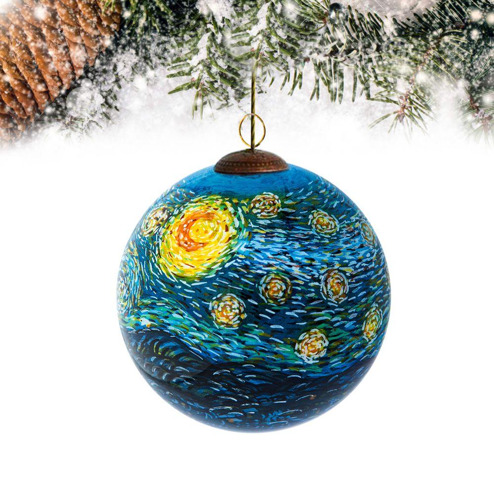 Starry Night Hand Painted Glass Ornament
