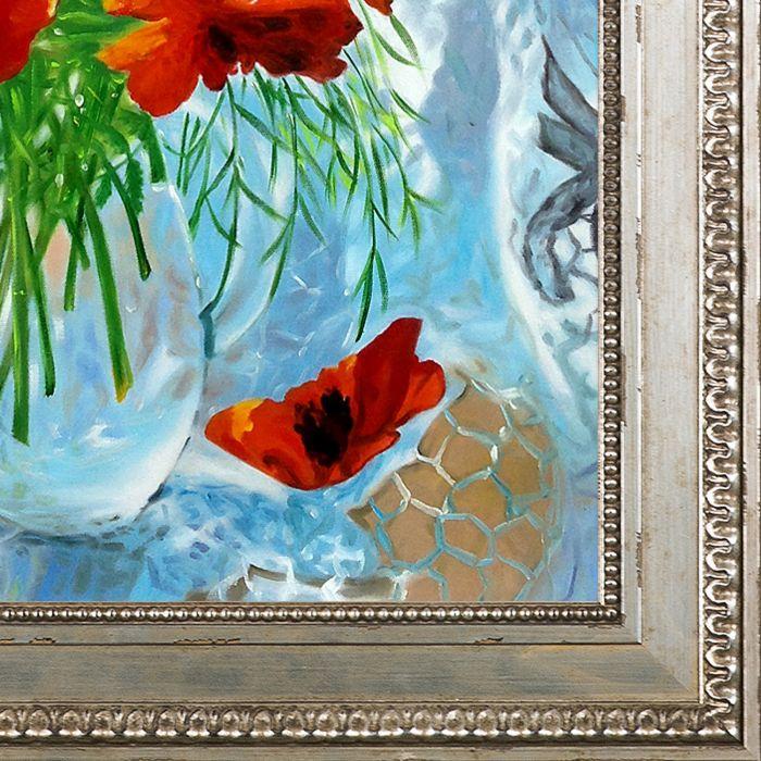 Still Life with Poppies Reproduction Pre-Framed - Versailles Silver King Frame 20" X 24"