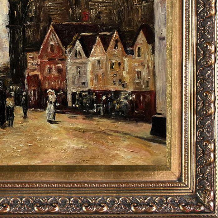 Abbeville, Street and the Church of Saint-Folfran Pre-Framed - Baroque Antique Gold Frame 20"X24"