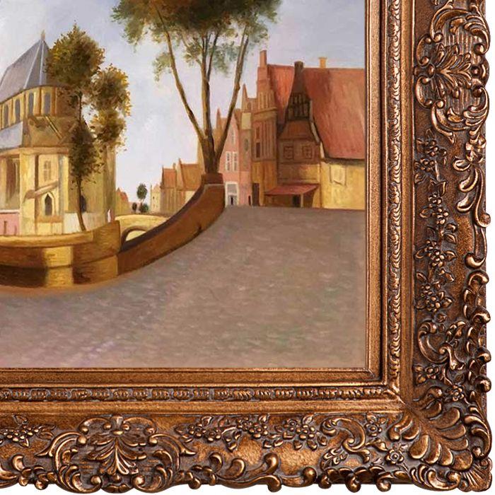 A View of Delft with a Musical Instrument Seller's Stall Pre-framed - Burgeon Gold Frame 24"X36"