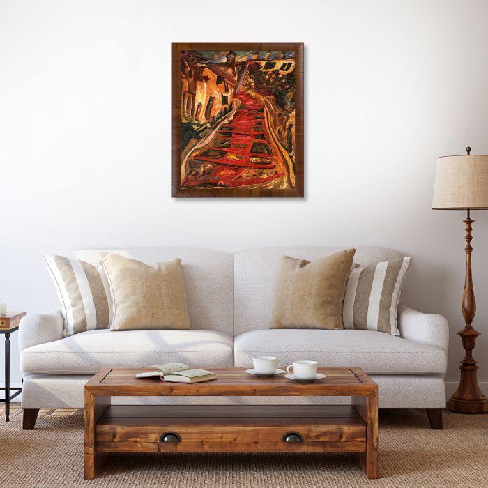 The Red Staircase in Cagnes Pre-framed - Panzano Olivewood Frame 20" X 24"