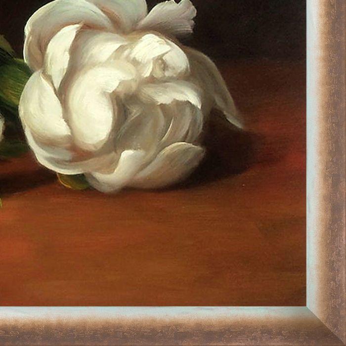 Branch Of White Peonies With Pruning Shears Pre-Framed - Spoleto Bronze 24" X 36"