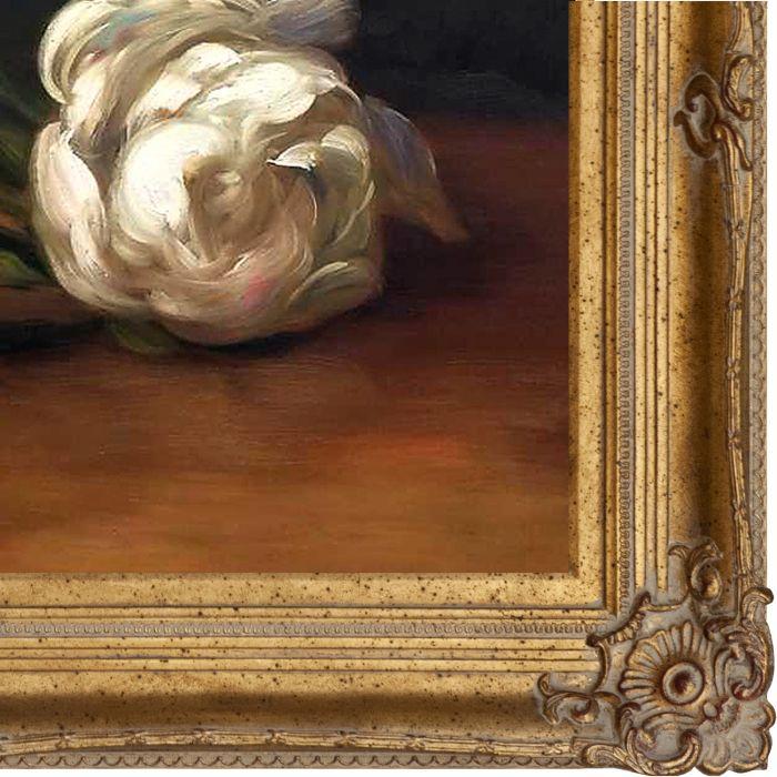 Branch Of White Peonies With Pruning Shears Pre-Framed - Renaissance Bronze Frame 24"X36"