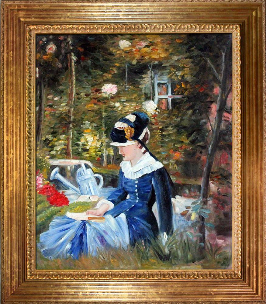 Young Woman in the Garden Pre-Framed - Vienna Gold Leaf Frame 20"X24"