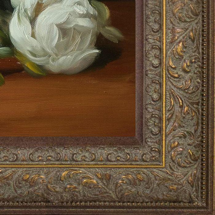 Branch Of White Peonies With Pruning Shears Pre-Framed - Victorian Bronze Frame 8