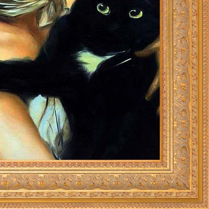 Girl with Black Cat, 1885 Pre-Framed - Sovereign Frame 20" X 24"