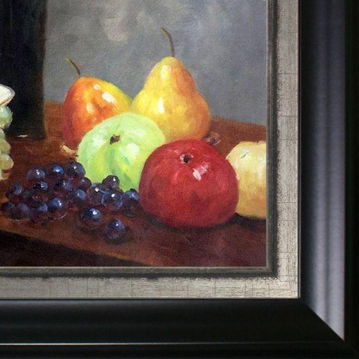 Asters and Fruit on a Table Pre-Framed - Black Matte and Burnished Silver Custom Stacked Frame 20" X 24"