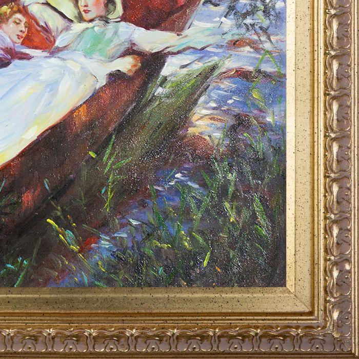 Two Women Asleep in a Punt under the Willows Pre-Framed - Elegant Gold Frame 20"X24"