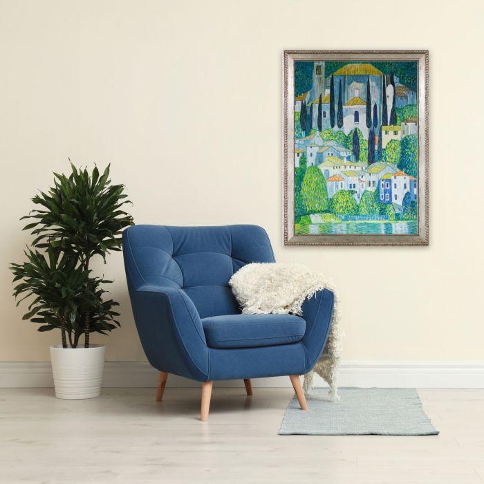 Church in Cassone (Landscape with Cypress) Pre-Framed - Versailles Silver King Frame 30" X 40"