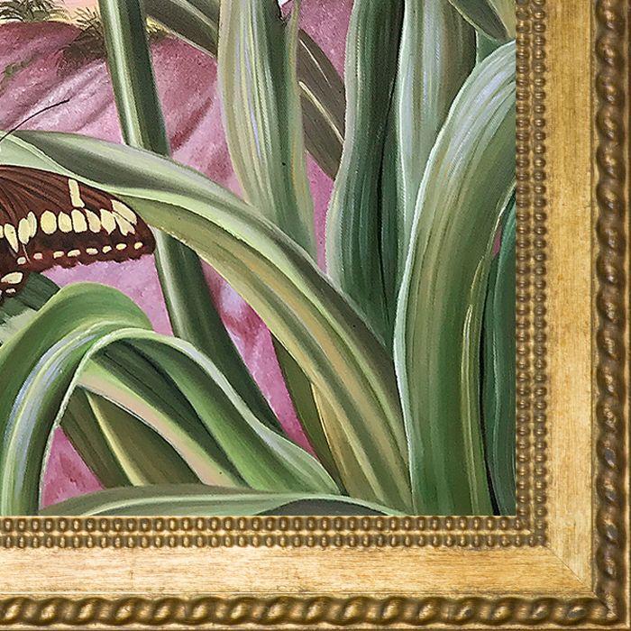 Blue Lily and Large Butterfly Pre-Framed - Verona Gold Braid Frame 20"X24"