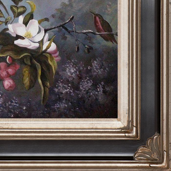 Apple Blossoms and Hummingbird Pre-Framed - Corinthian Aged Silver Frame 20"X24"