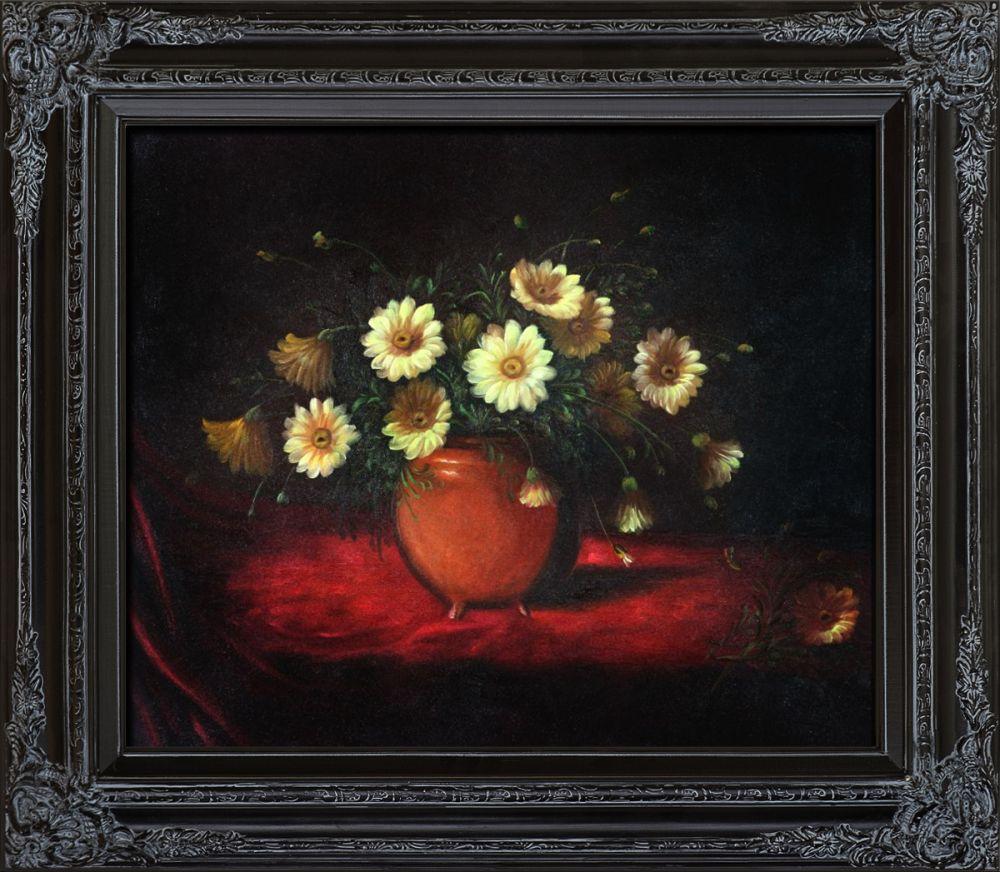 Yellow Daisies in a Bowl Pre-Framed - Spaniard Black King Frame 20