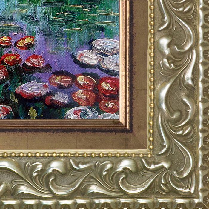 Water Lilies (pink) with Rococo Silver Pre-Framed - Rococo Silver and Piccino Luminoso Custom Stacked Frame 8" X 10"