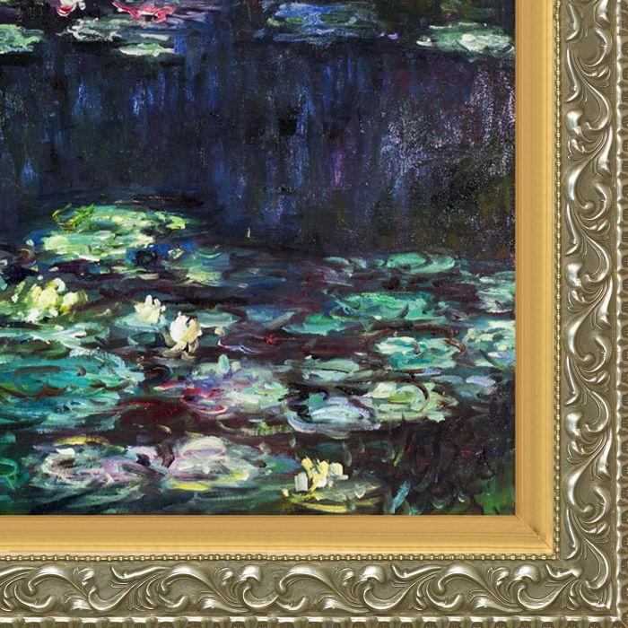 Water Lilies, Green Reflections (right half - detail) Pre-Framed - Rococo Silver and Piccino Luminoso Custom Stacked Frame 24" X 36"