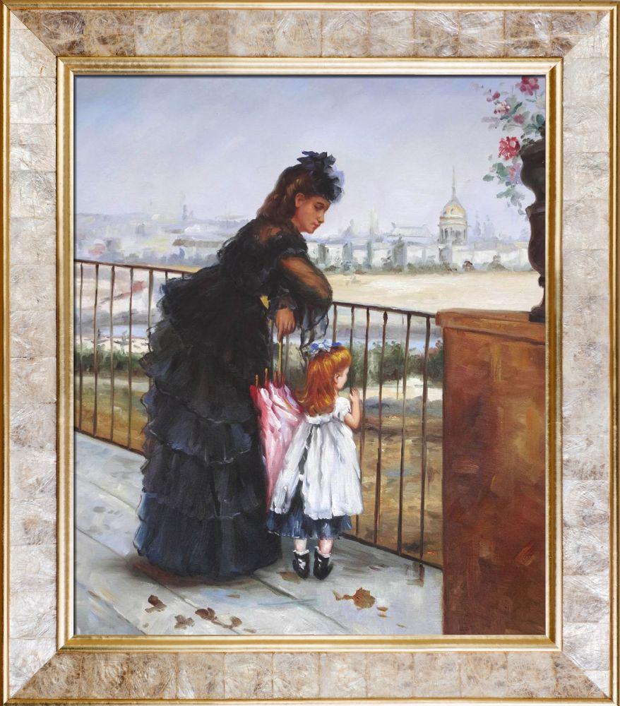 Woman and Child on a Balcony Pre-Framed - Gold Pearl Frame 20" X 24"