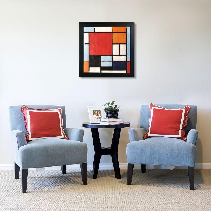 Composition with Large Red Plane, Yellow, Black, Gray and Blue Pre-Framed - New Age Black Frame 24"X24"