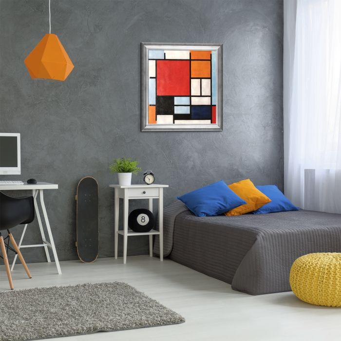 Composition with Large Red Plane, Yellow, Black, Gray and Blue Preframed - Athenian Silver Frame 24"X24"