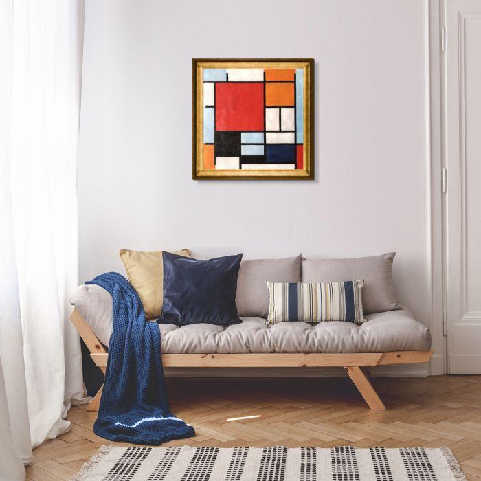 Composition with Large Red Plane, Yellow, Black, Gray and Blue Preframed - Athenian Gold - Athenian Gold Frame 24"X24"