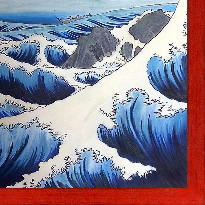 The Sea at Satta, Suruga Province, from Thirty-six Views of Mount Fuji Pre-Framed - Stiletto Red Frame 24" X 36"