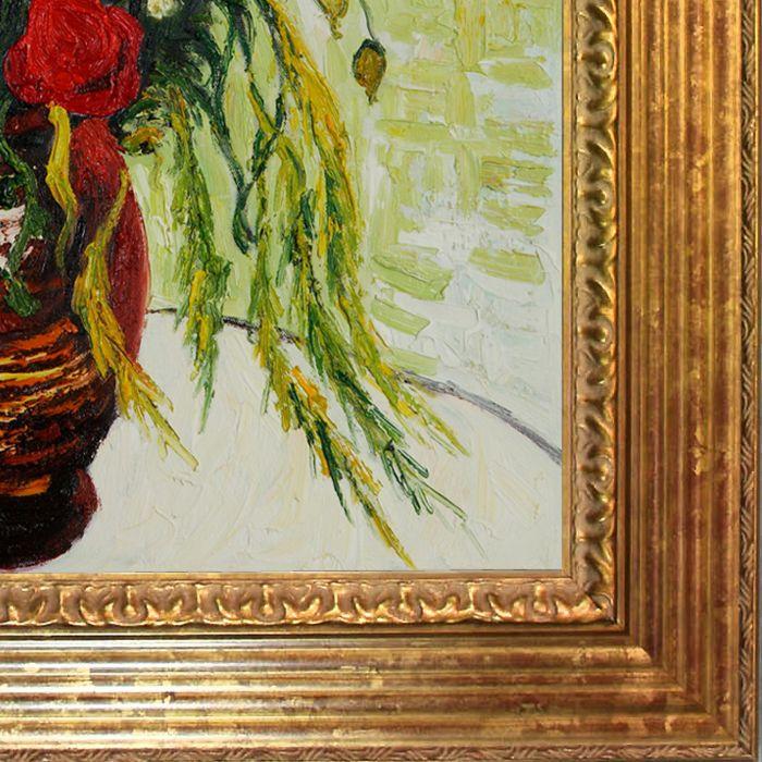 Vase with Daisies and Poppies Oil Painting Pre-Framed - Vienna Gold Leaf Frame 20"X24"