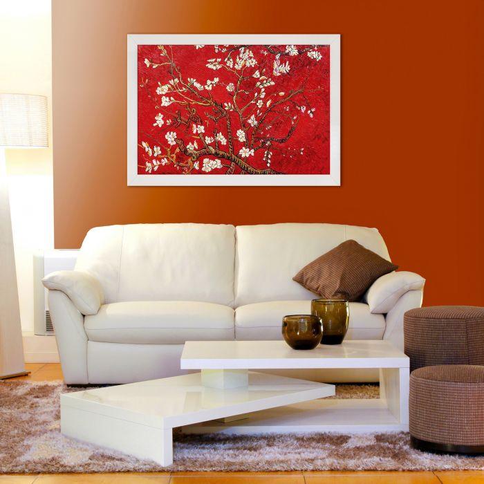 Branches of an Almond Tree in Blossom, Ruby Red Pre-Framed - Simply White Frame 24