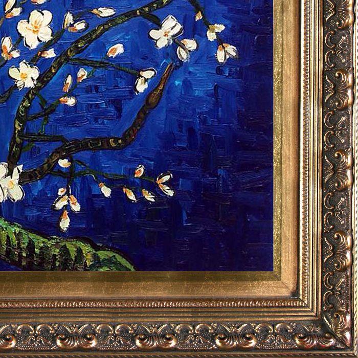 Branches of an Almond Tree in Blossom, Sapphire Blue Pre-Framed - Baroque Antique Gold Frame 20"X24"