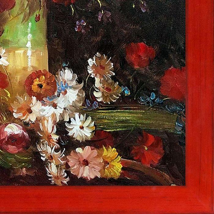 Vase with Poppies Cornflowers Peonies and Chrysanthemums Pre-Framed - Stiletto Red Frame 20" X 24"