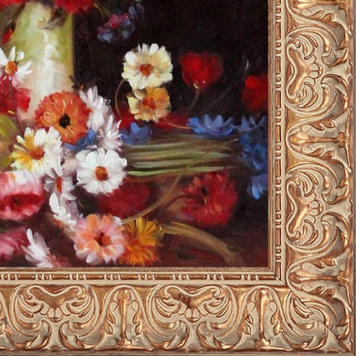 Vase with Poppies Cornflowers Peonies and Chrysanthemums Pre-Framed - Espana Gold Frame 20"X24"