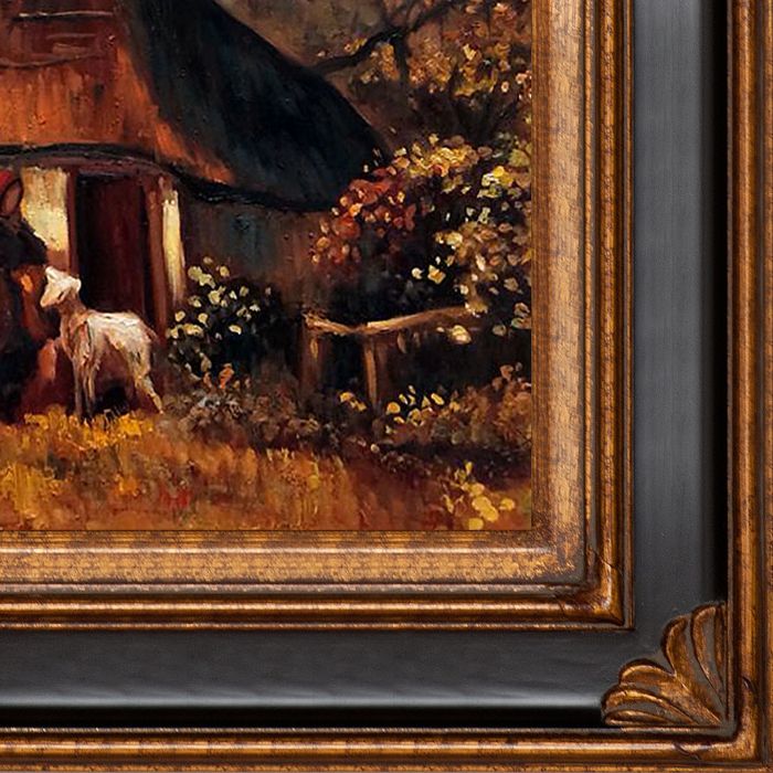 Cottage and Woman with Goat Pre-Framed - Corinthian Gold Frame 20"X24"