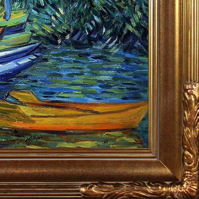 Rowing Boats on the Banks of the Oise Pre-Framed - Florentine Gold Frame 20"X24"