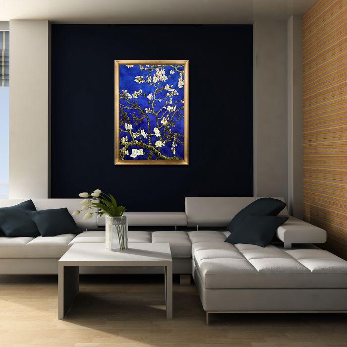 Branches Of An Almond Tree In Blossom, Sapphire Blue Pre-Framed - Gold Luminoso Frame 24" x 36"