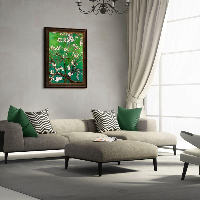 Branches of an Almond Tree in Blossom, Emerald Green Pre-Framed - Veine D'Or Bronze Scoop Frame 24"X36"
